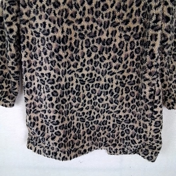 Calvin‎ Klein Open Front Plush Sherpa Fleece Jacket Size Small w/ Leopard Print - Picture 7 of 11